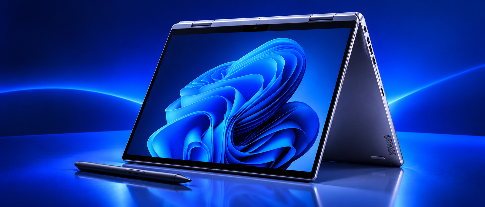 Convertible touchscreen laptop in tent mode